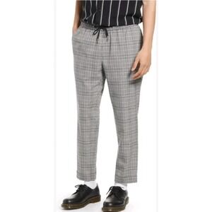 Open Edit Men's Plaid Pants Size M Gray Black | Elastic Waist Drawstring